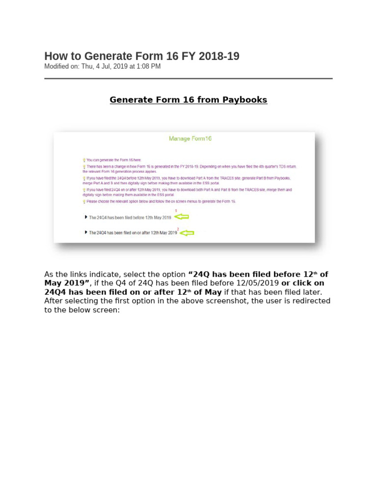 Generate Form 16 for FY 2018-19 Guide | PDF | Computer File | Utility ...