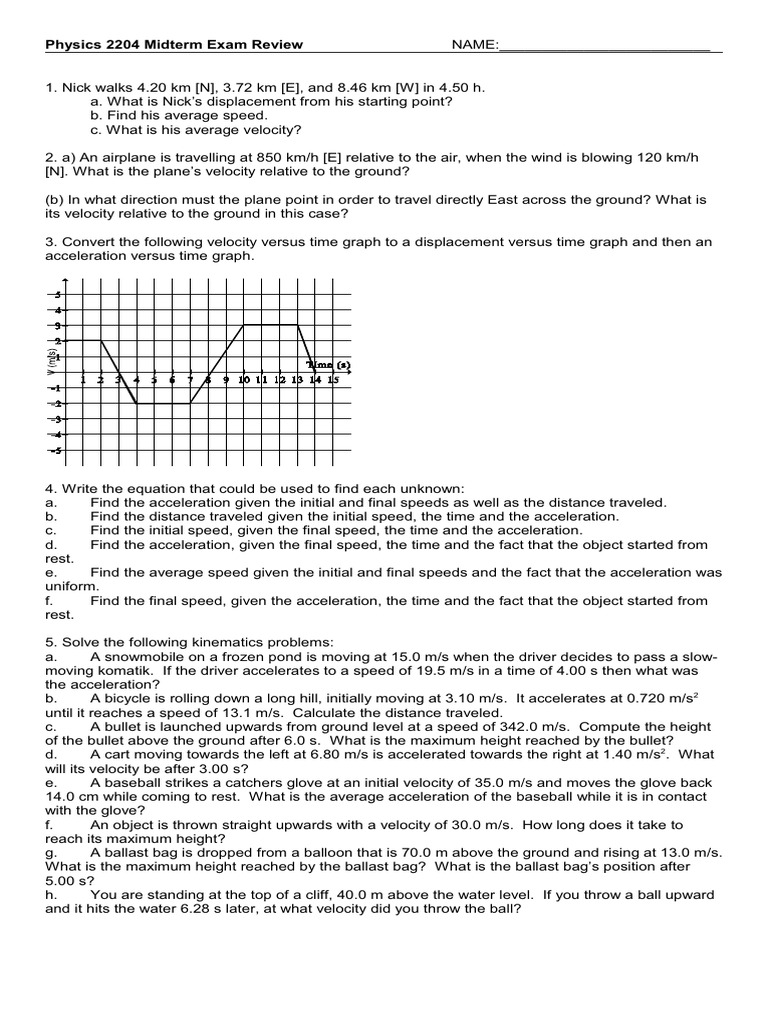 Physics 2204 Midterm Exam Review Guide | PDF | Force | Speed