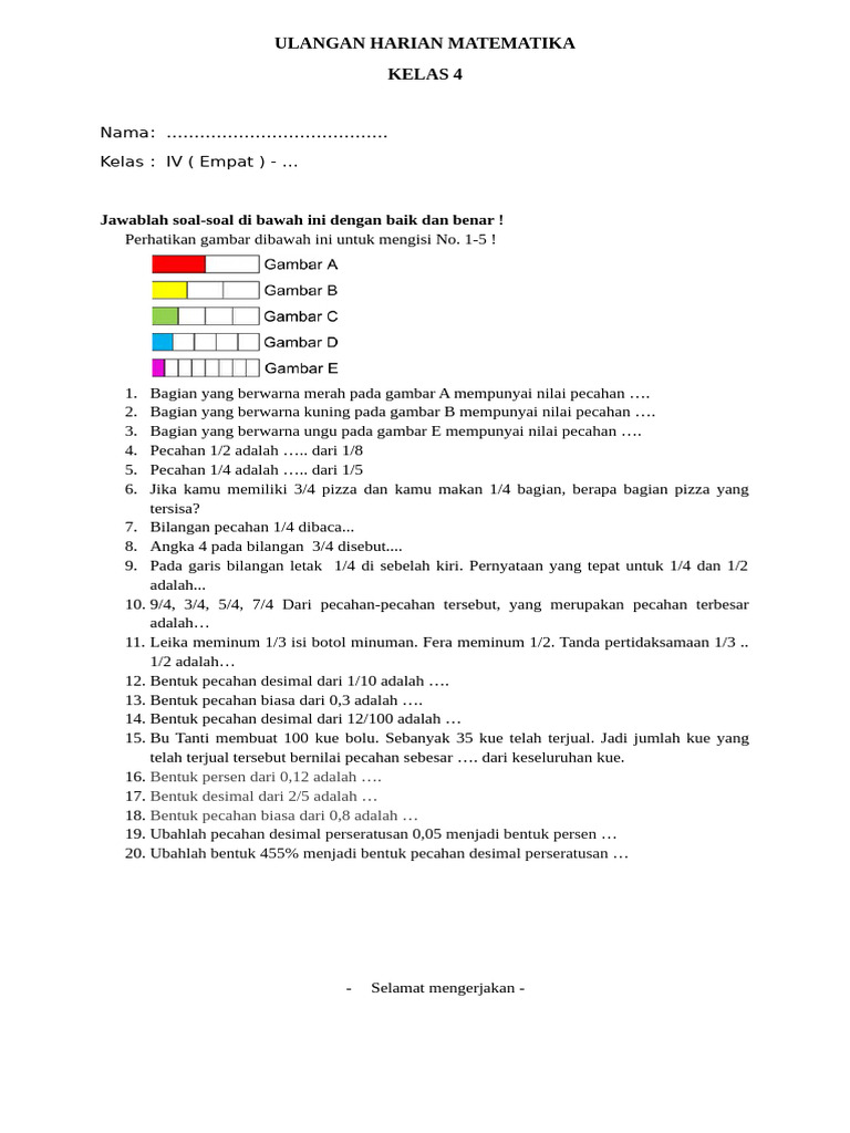 Ulangan Harian Matematika Kelas 4 | PDF