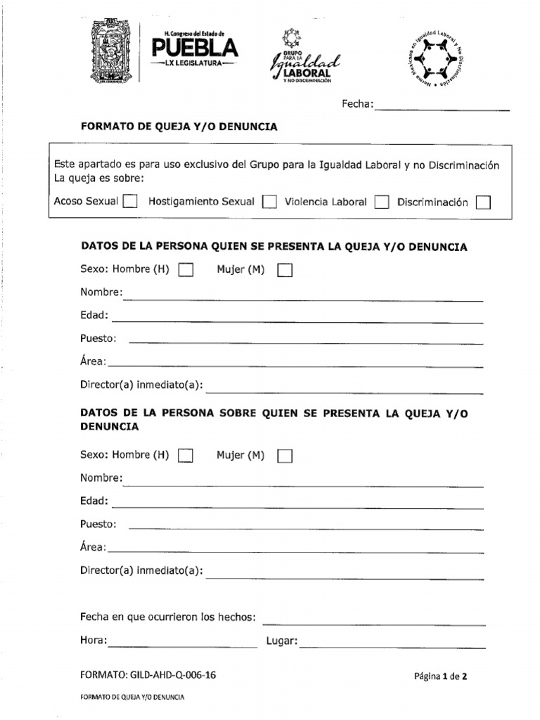 Formato de Queja por Discriminación Laboral | PDF