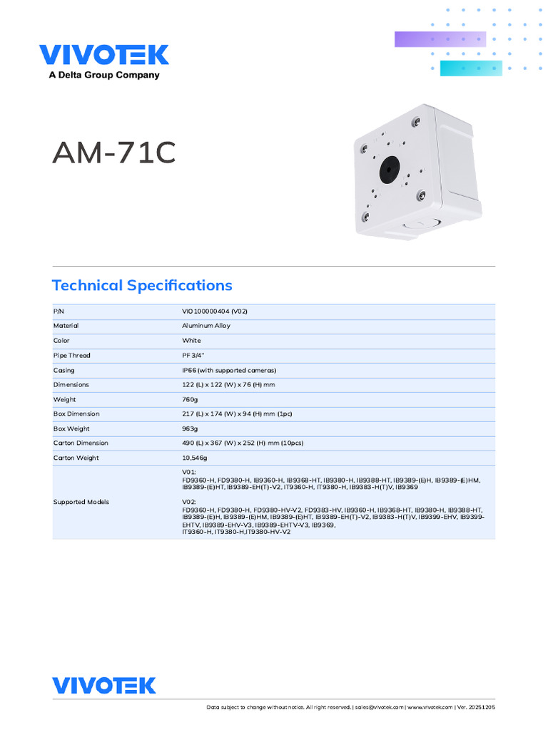 VIVOTEK AM-71C Technical Specs | PDF