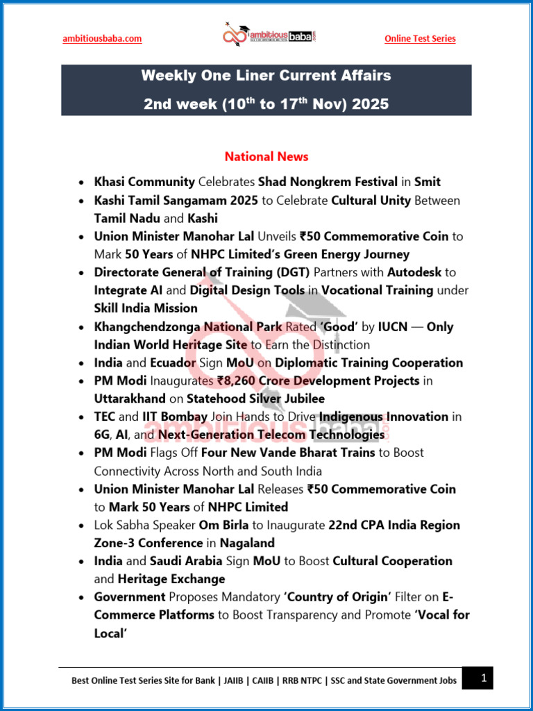 One-Liner-2nd-week-10th-nov-17th-nov-AB | PDF