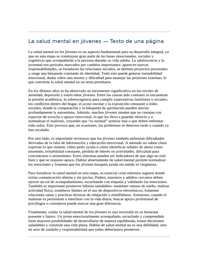 Salud Mental en Jóvenes: Claves y Retos | PDF | Salud mental | Las ...