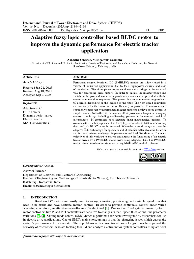 Adaptive Fuzzy Logic Controller Based BLDC Motor To Improve The Dynamic ...