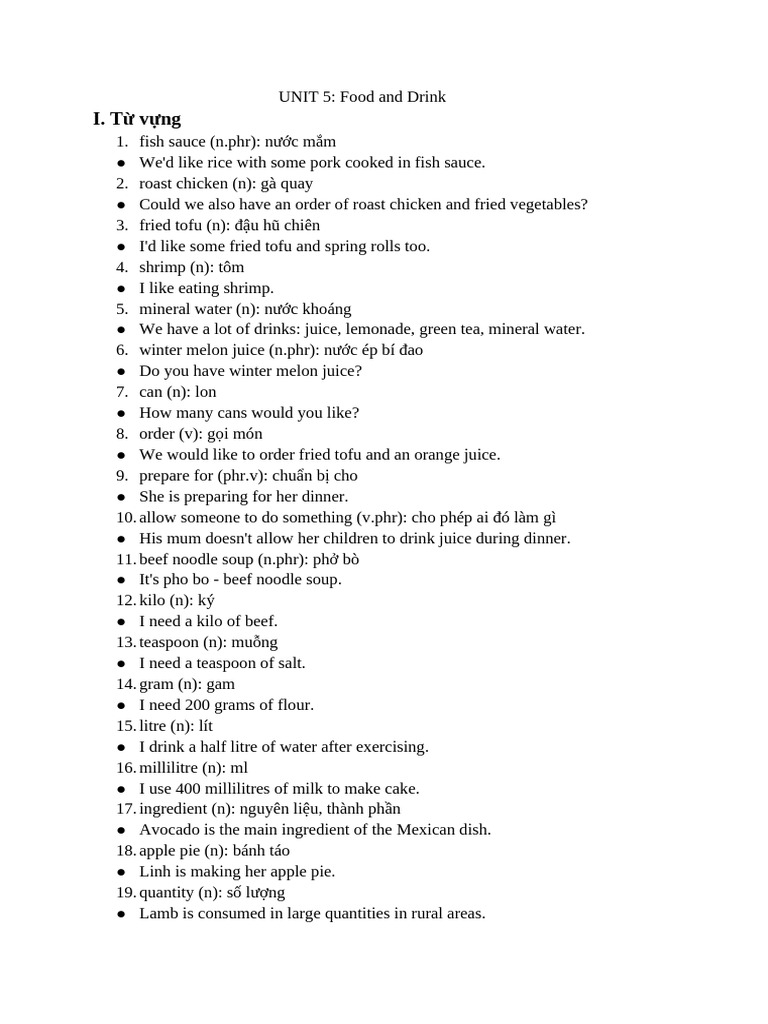 Food and Drink Vocabulary Guide | PDF | Meal | Teaspoon