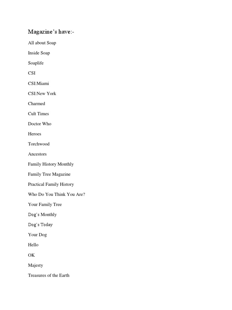 List of Popular Magazine Titles | PDF | Family | Society