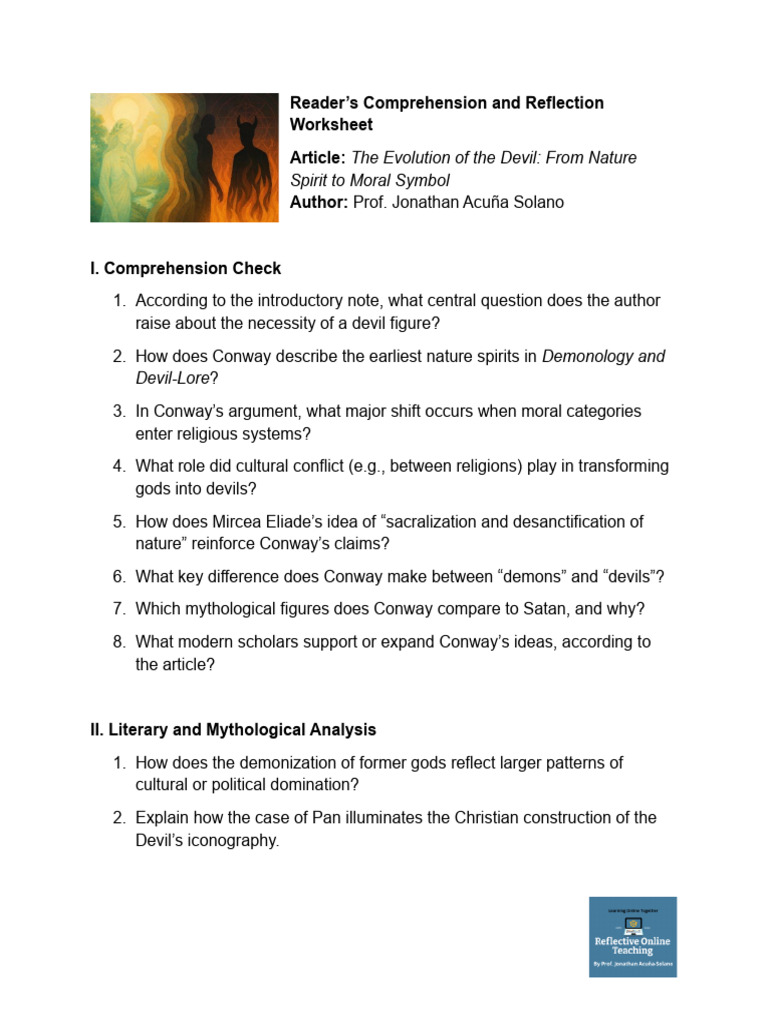 Devil's Evolution: Comprehension Worksheet | PDF | Devil | Evil