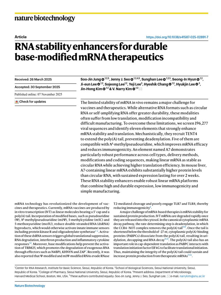 Enhancing mRNA Stability for Therapies | PDF | Messenger Rna | Rna