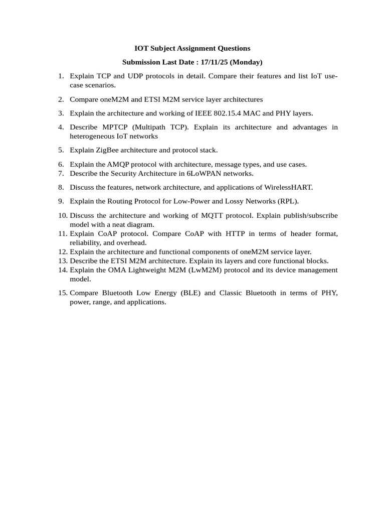 IOT Subject Assignment Questions | PDF