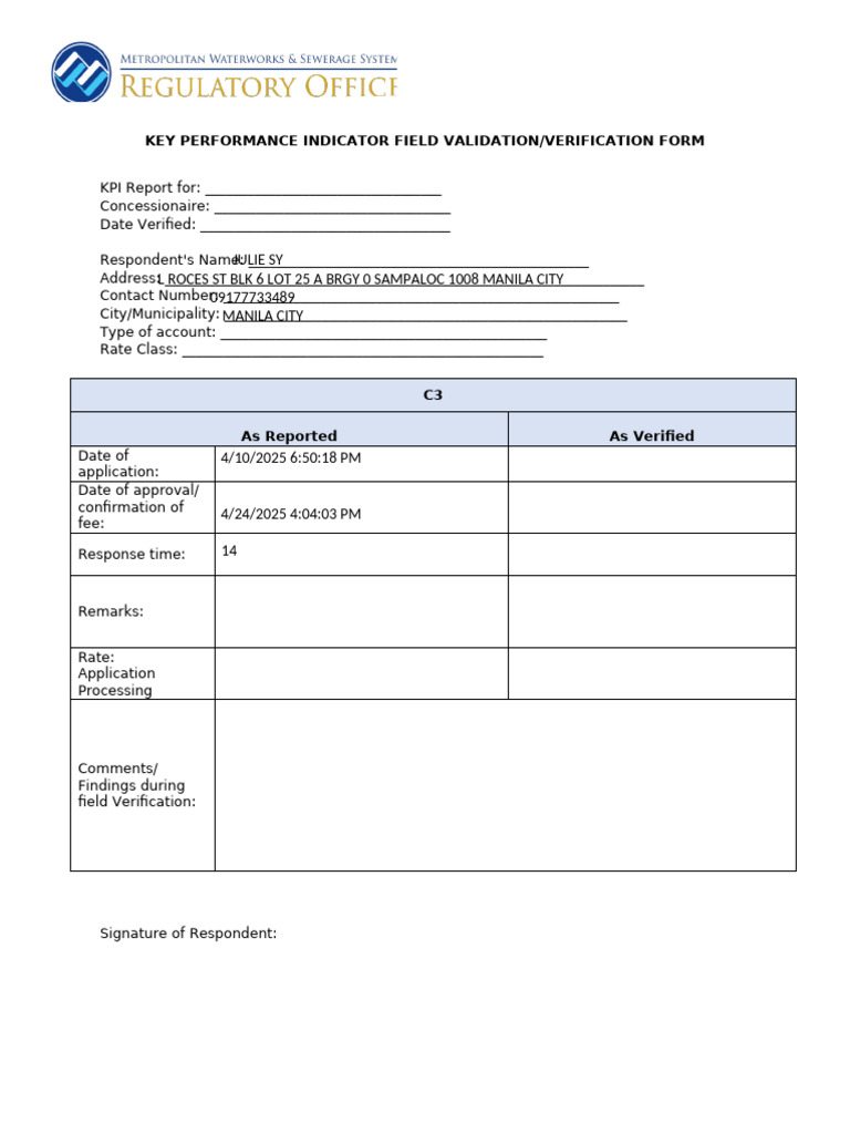 KPI Field Validation Form | PDF