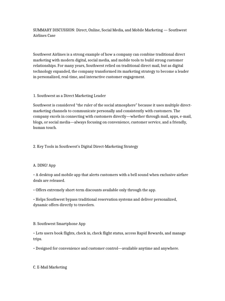 Southwest Direct Marketing Summary | PDF | Direct Marketing | Social Media