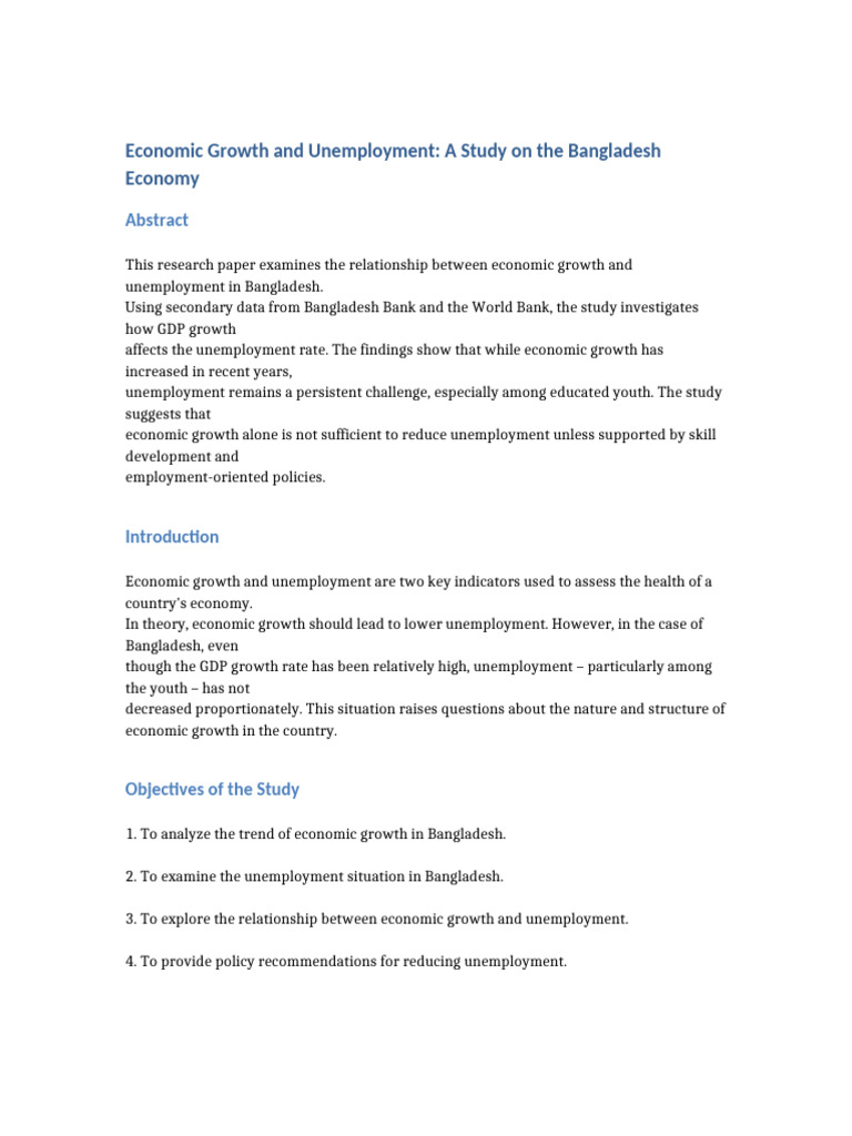 Bangladesh Economic Growth vs. Unemployment | PDF | Unemployment ...