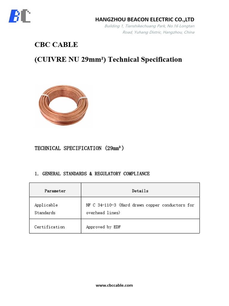 29mm² CBC Cable Technical Specs | PDF
