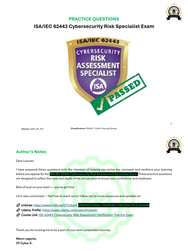 ISA/IEC 62443 Risk Assessment Exam Questions | PDF | Computer Security ...