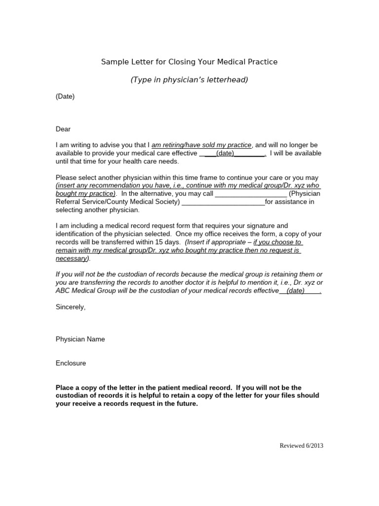Medical Practice Closure Notification Letter | PDF