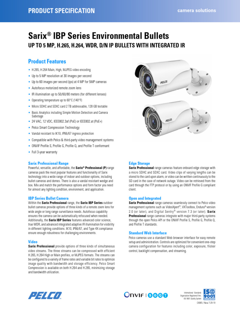 Sarix IBP Series 5MP Bullet Cameras | PDF