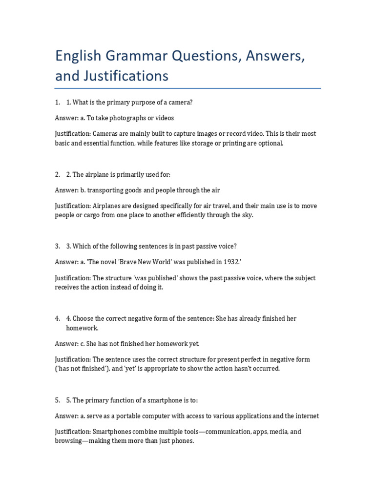 English Grammar Q&A with Explanations | PDF | Verb | Linguistic Typology
