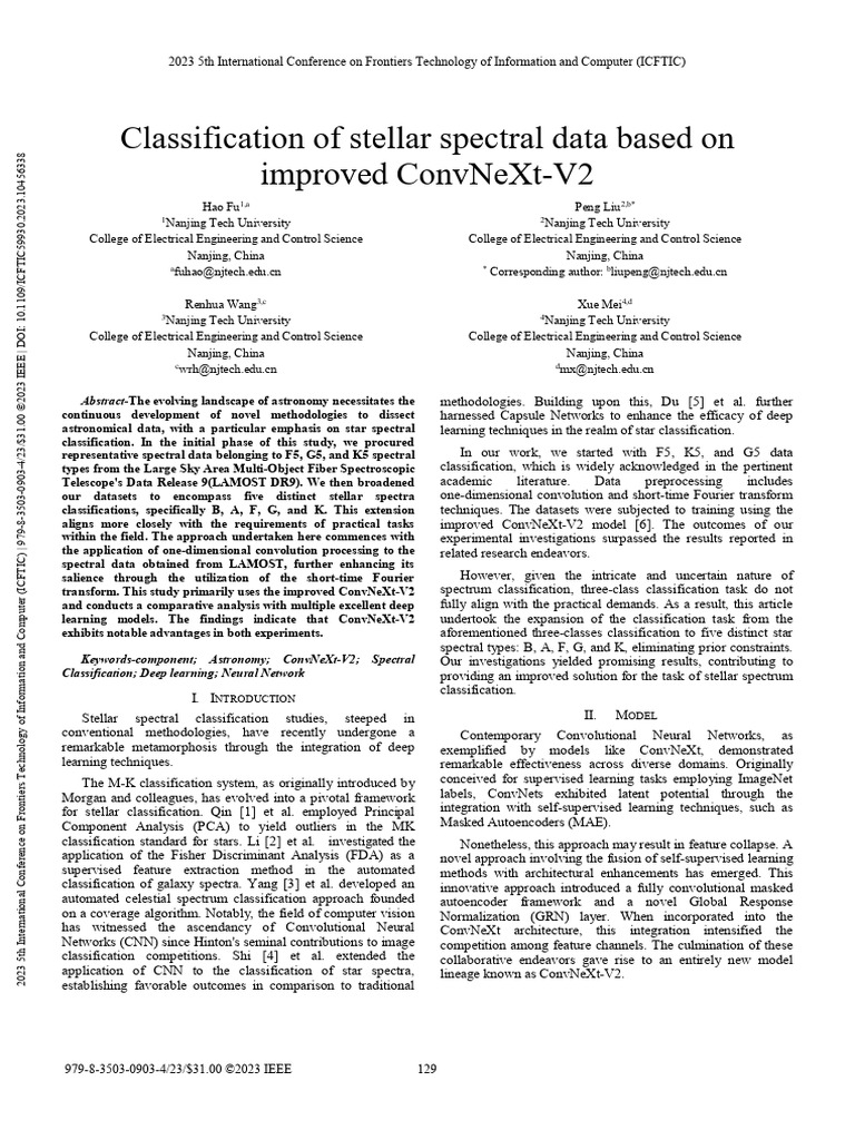 Stellar Spectral Classification with ConvNeXt-V2 | PDF | Spectral ...