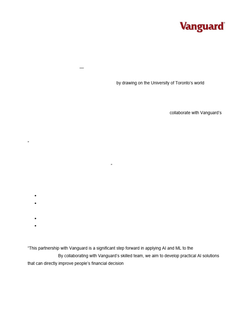 Vanguard-U of T AI Research Partnership | PDF | Artificial Intelligence ...