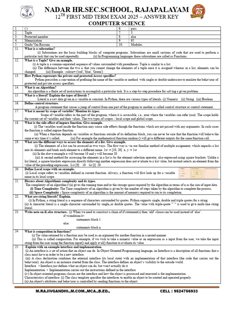 12th Grade Computer Science Exam Key | PDF | Scope (Computer Science ...
