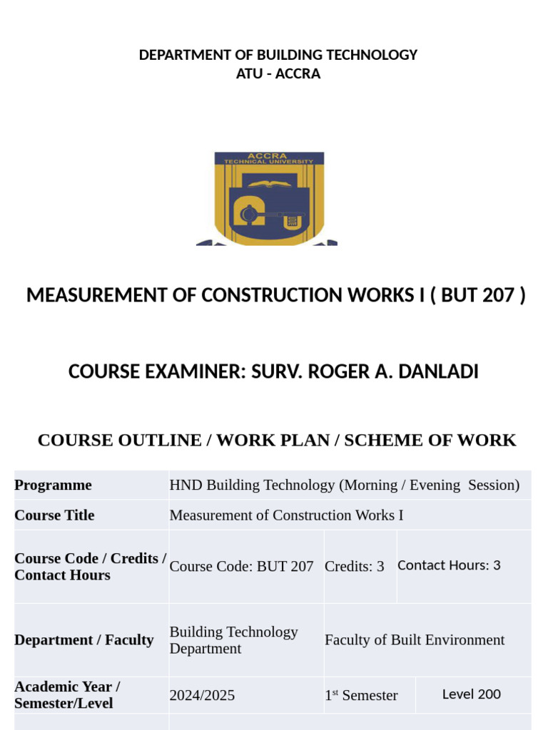 Measurement of Construction Works I Course | PDF