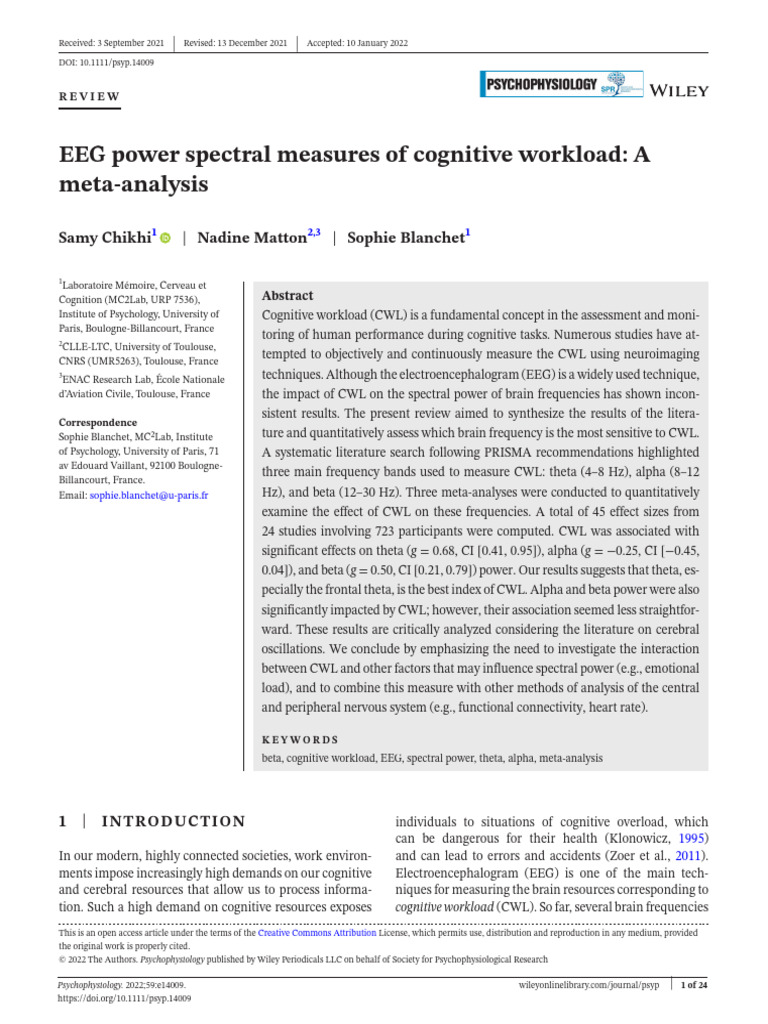 EEG Analysis of Cognitive Workload | PDF | Effect Size ...
