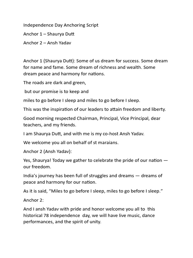 Independence Day Celebration Script | PDF