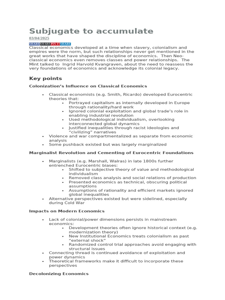 Subjugate To Accumulate | PDF | Economics | Classical Economics