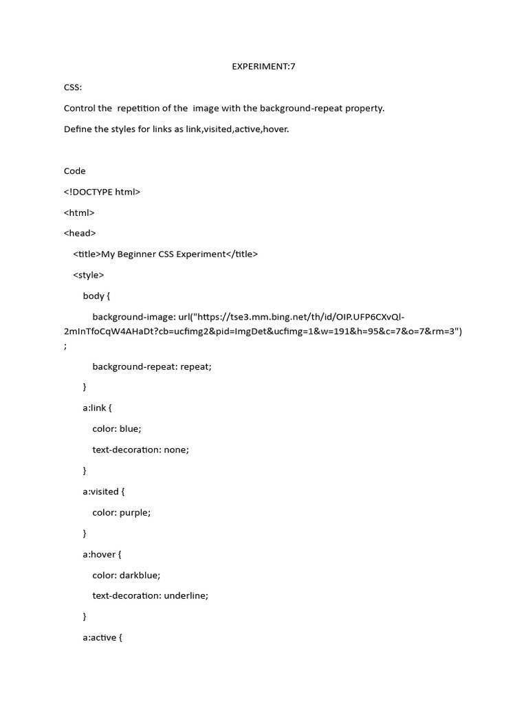 CSS Background and Link Styles Experiment | PDF