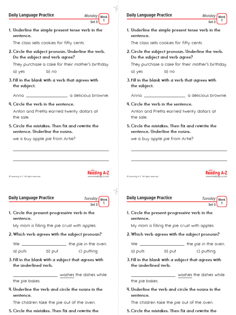 Daily Language Practice Exercises | PDF | Verb | Subject (Grammar)