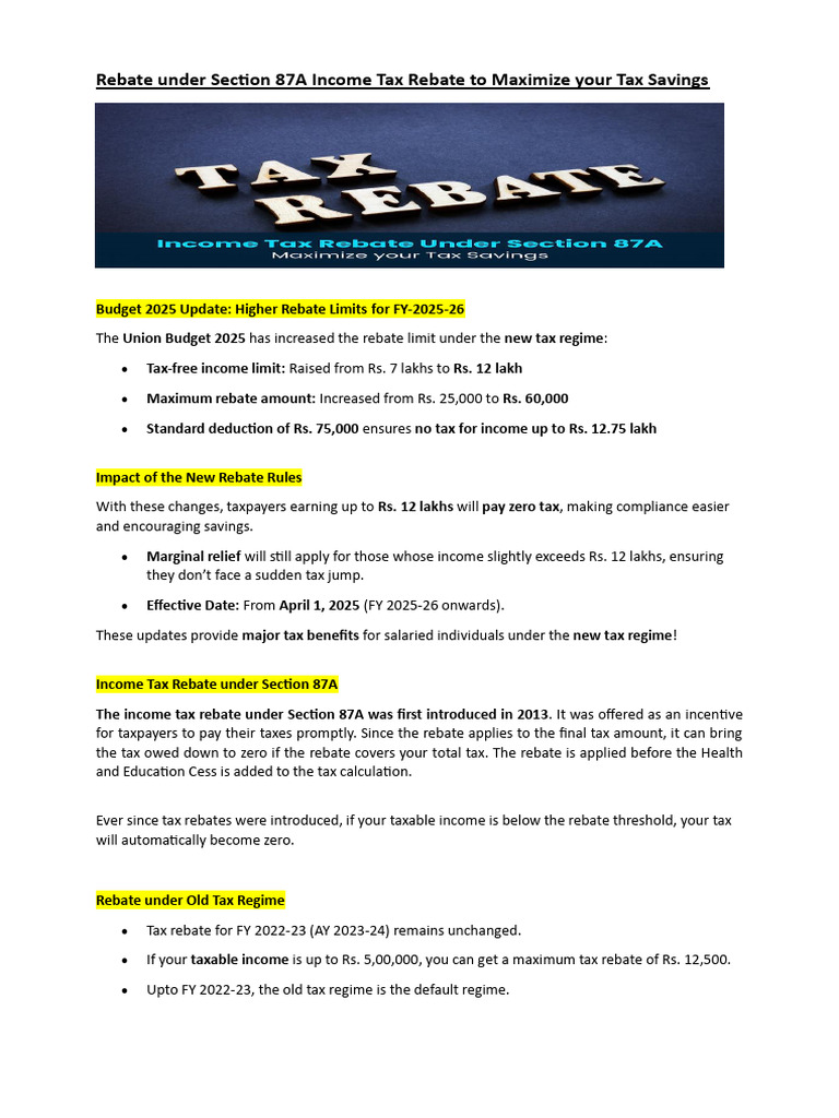 Rebate Under Section 87A | PDF | Tax Refund | Capital Gains Tax