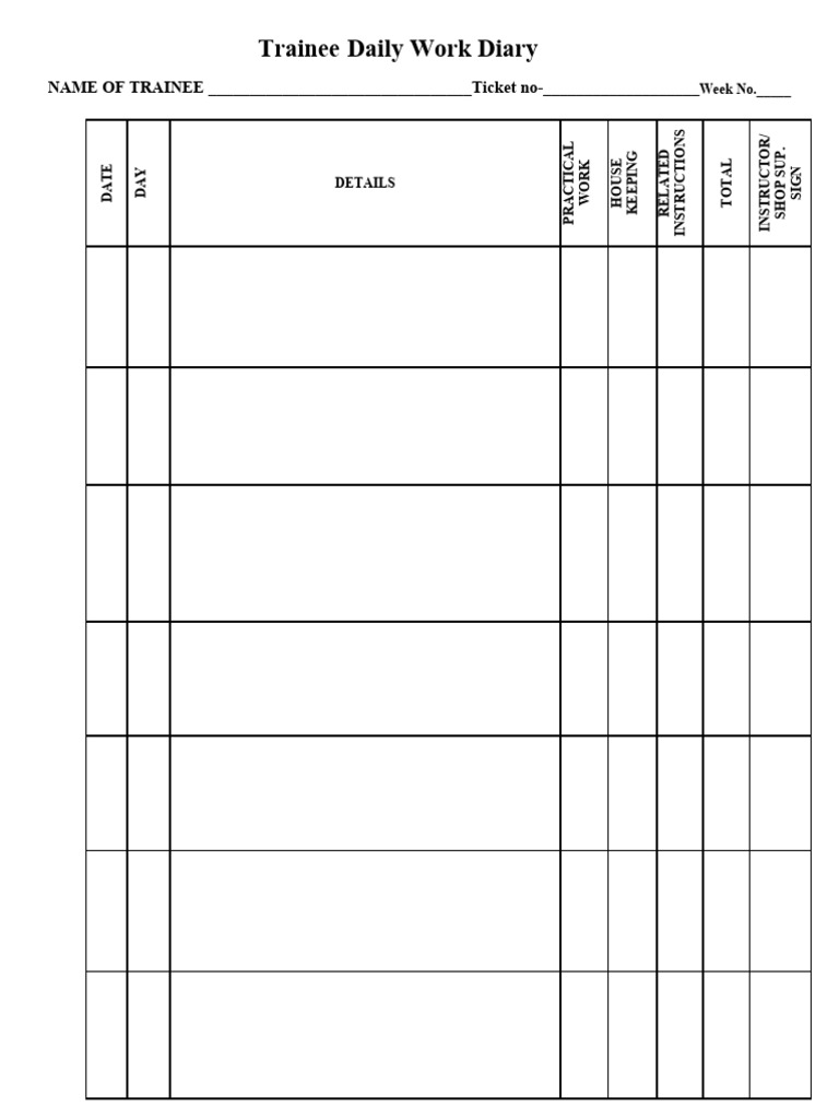 Trainee Daily Work Diary Template | PDF