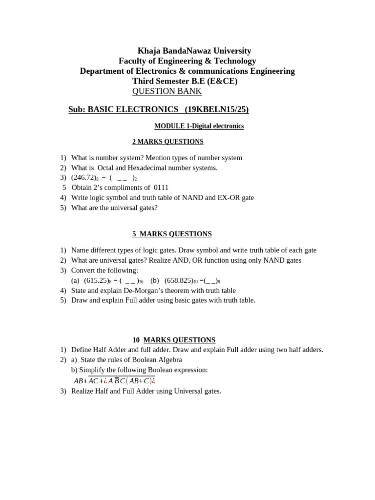 Basic Electronics Question Bank for ECE | PDF | Rectifier | Operational ...