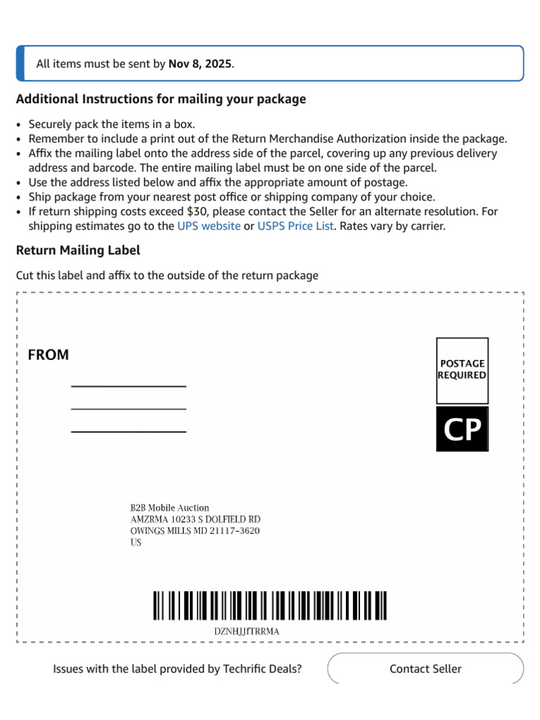 Package Return Instructions and Label | PDF