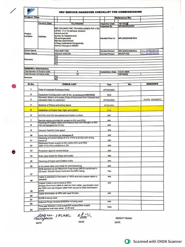 60 HP VRV Commissioning Checklist | PDF