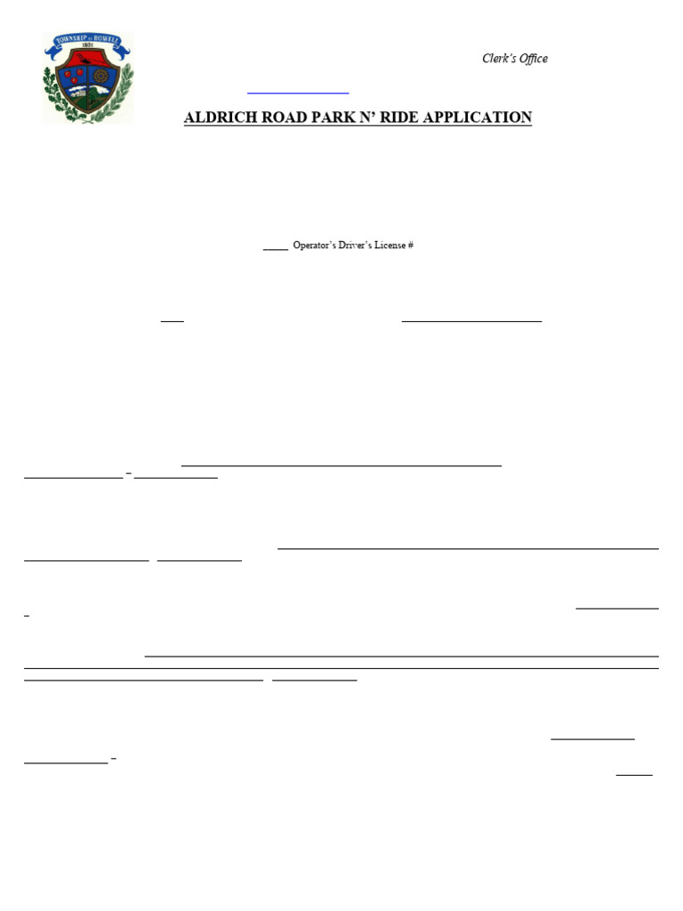 Aldrich Road Park N' Ride Permit Application | PDF | Parking ...