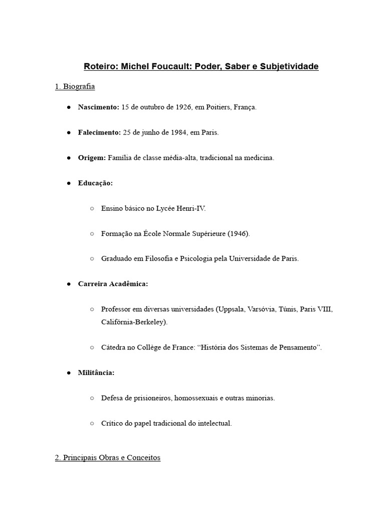 Foucault: Poder, Saber e Subjetividade | PDF | Michel Foucault ...