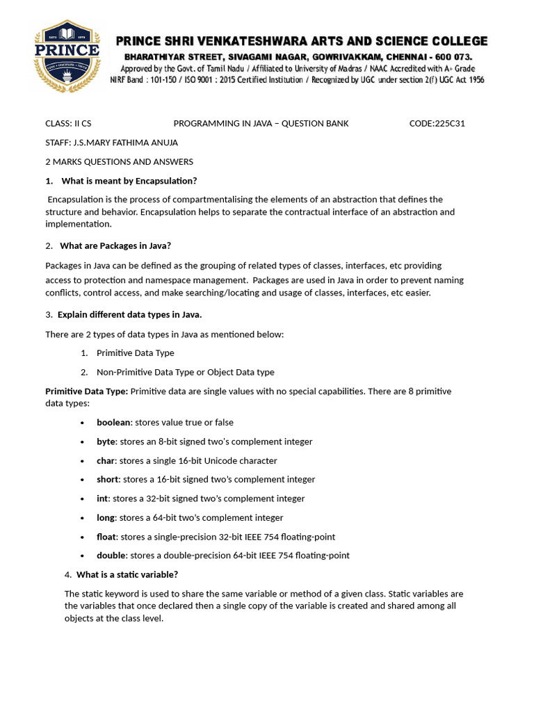 Java Programming Question Bank | PDF | Inheritance (Object Oriented ...