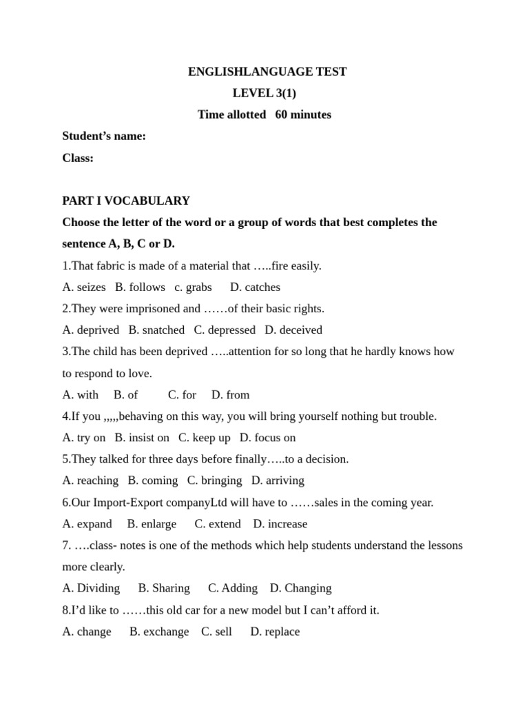 Level 3 English Language Test | PDF