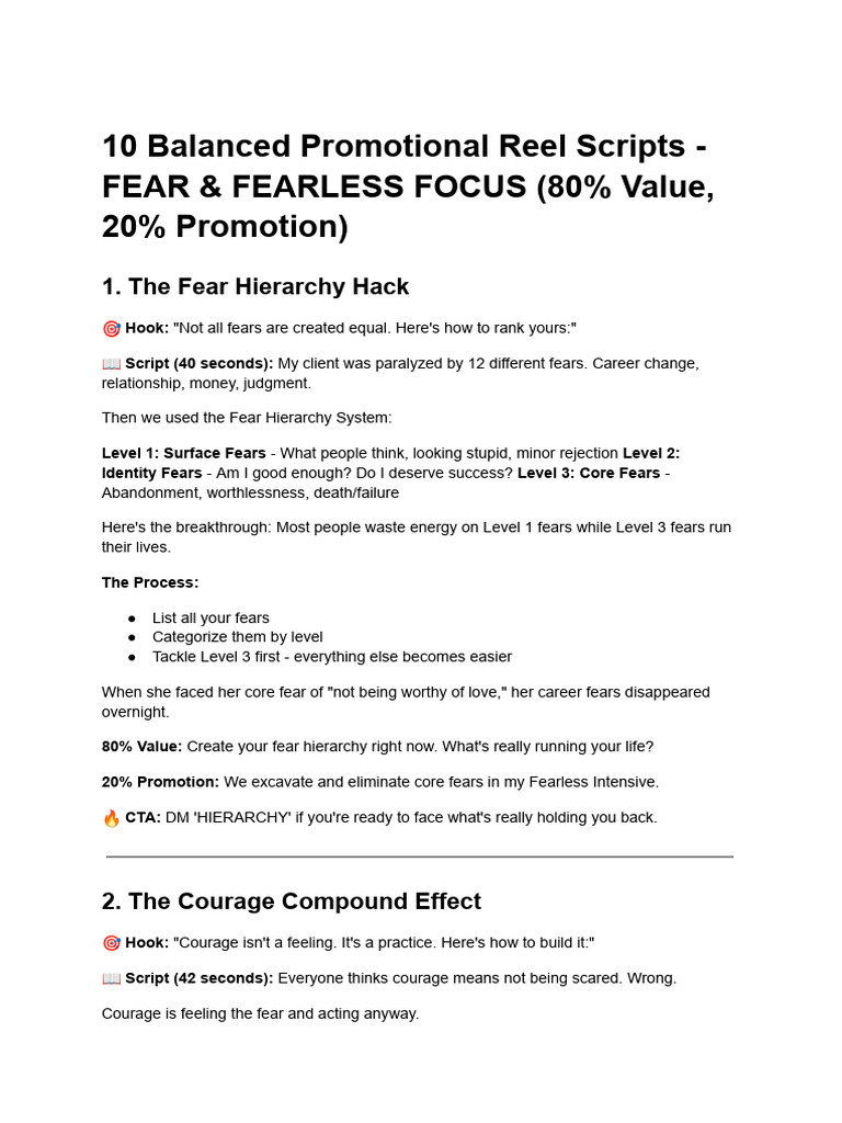 Fearless (10 Scripts) | PDF | Fear | Psychology