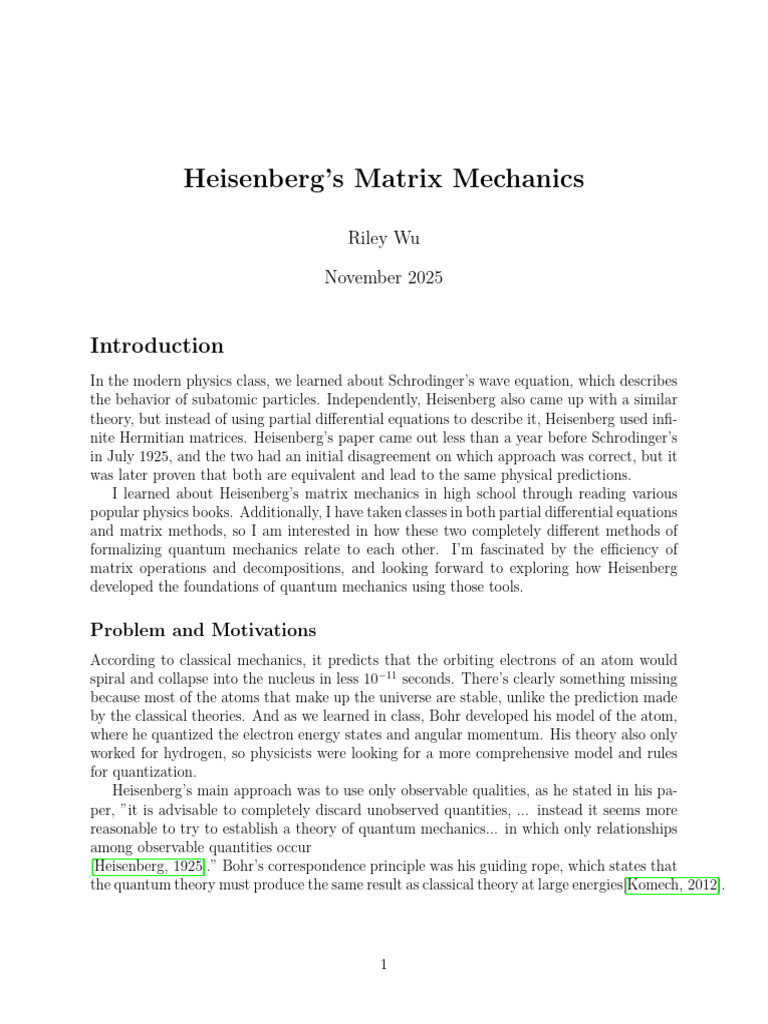 Heisenberg's Matrix Mechanics Explained | PDF | Matrix (Mathematics ...
