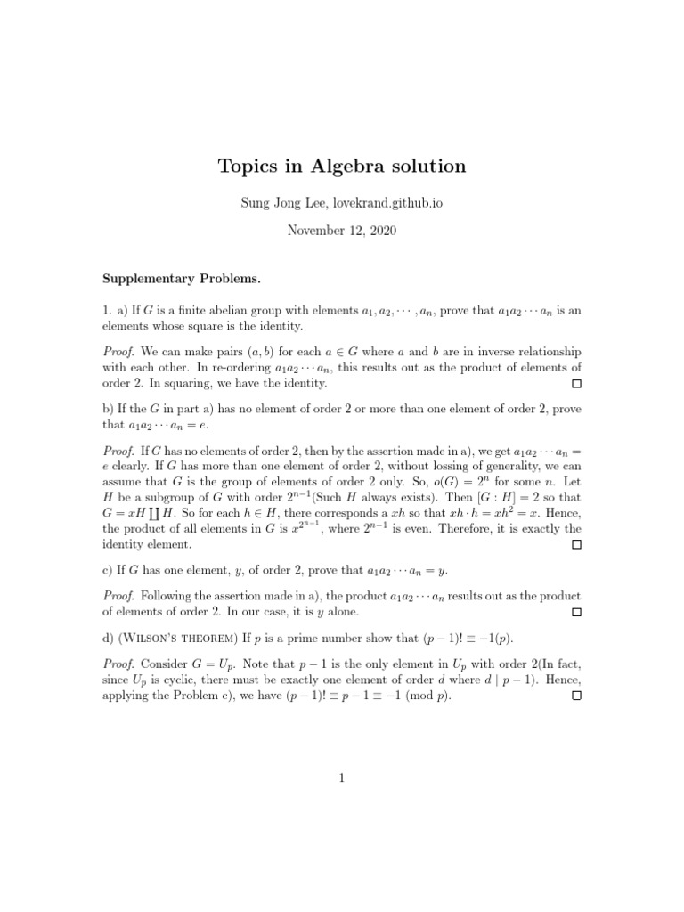 Herstein Topics in Algebra Solution Sup | PDF | Group (Mathematics ...