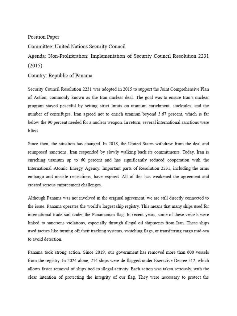 Panama's Role in Enforcing Resolution 2231 | PDF | Nuclear ...