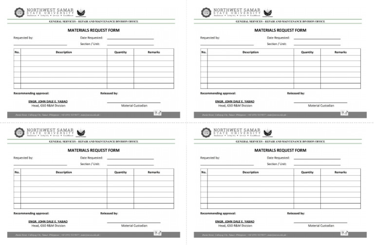 Material Request 4x4 - Blank | PDF