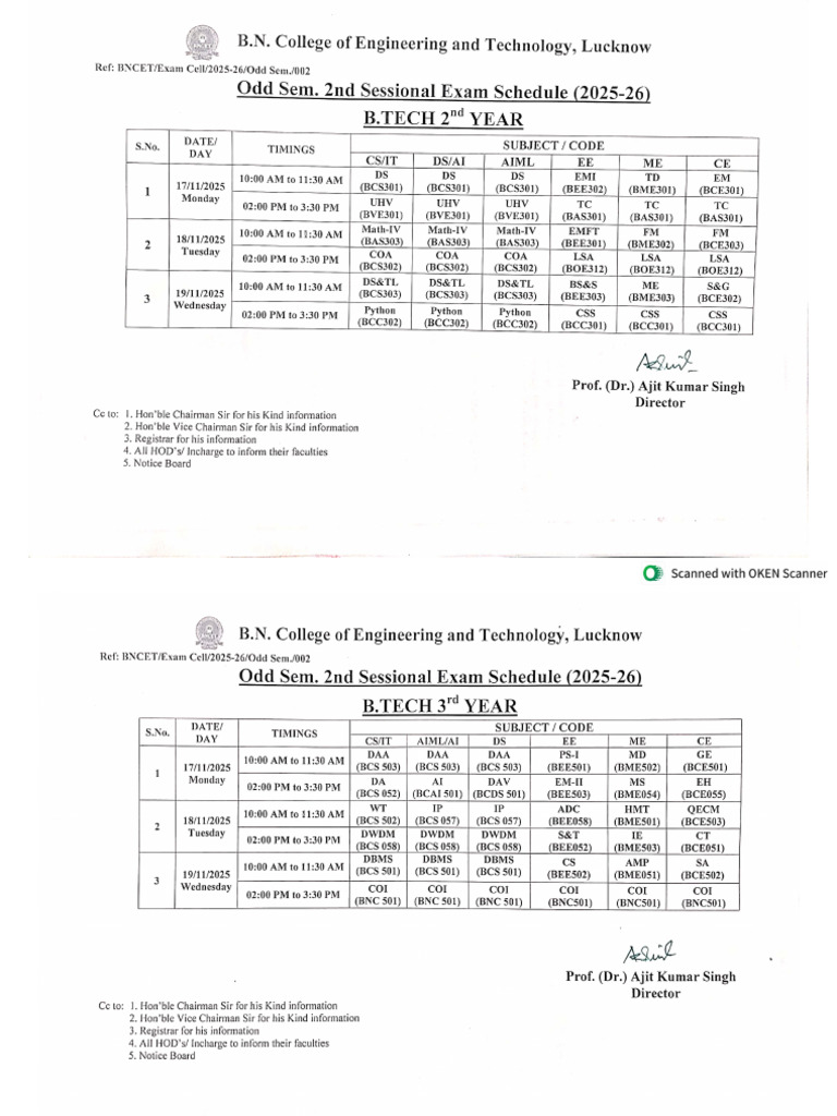 2nd Sessional Time Table | PDF