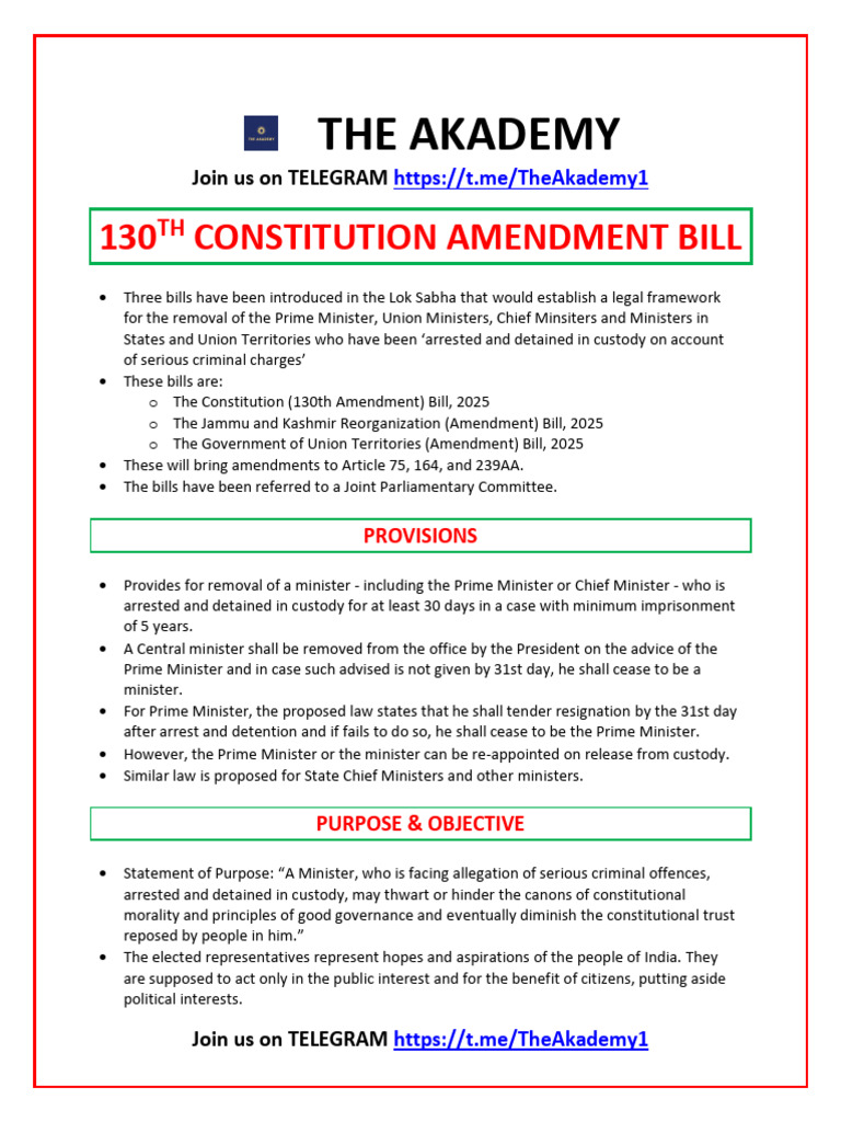 130th Constitution Amendment Bill Overview | PDF | Arrest | Crime ...