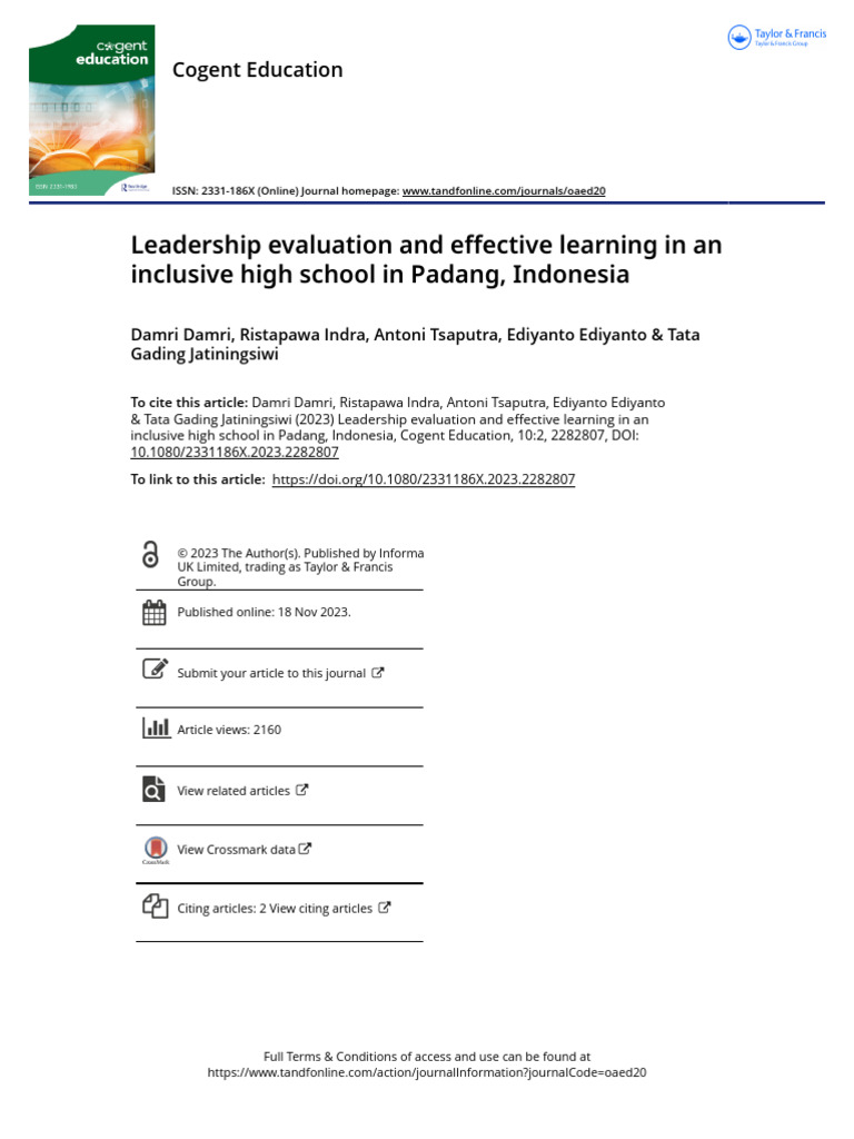 Leadership in Inclusive Education | PDF | Cronbach's Alpha | Inclusion ...