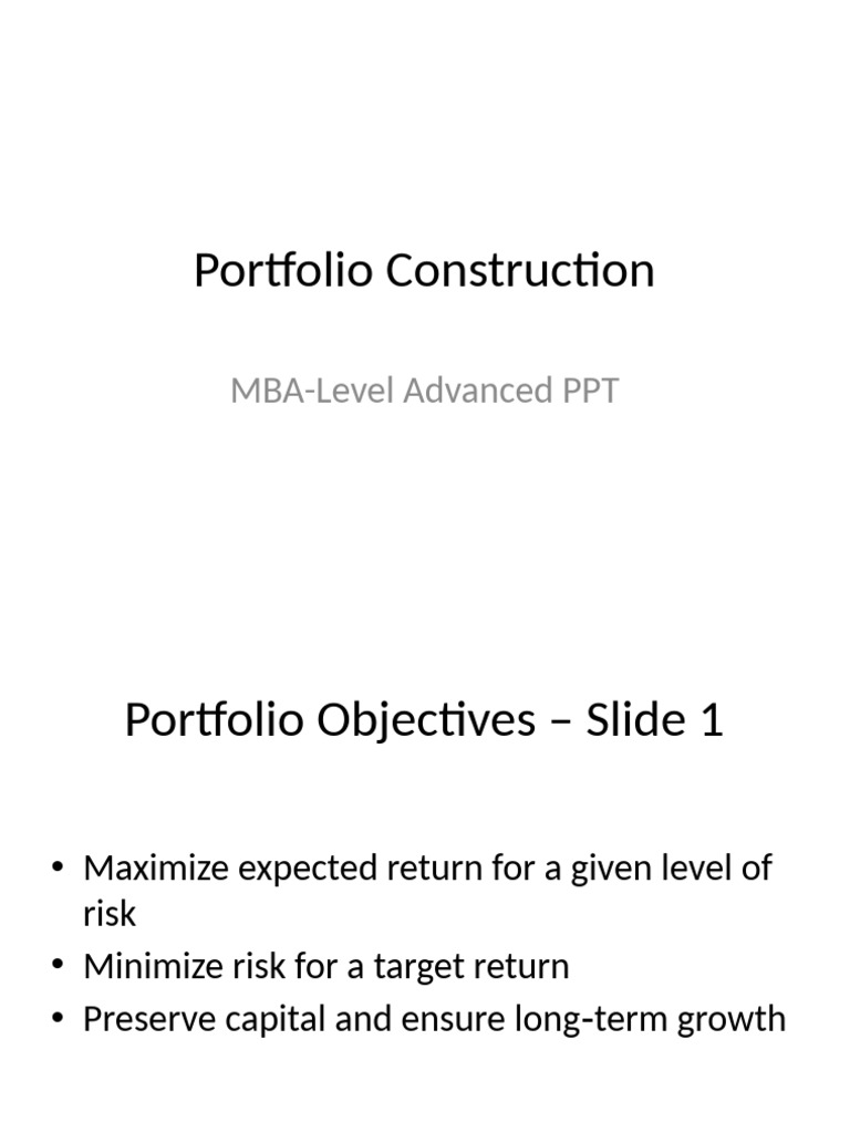 Advanced Portfolio Construction Techniques | PDF | Modern Portfolio ...