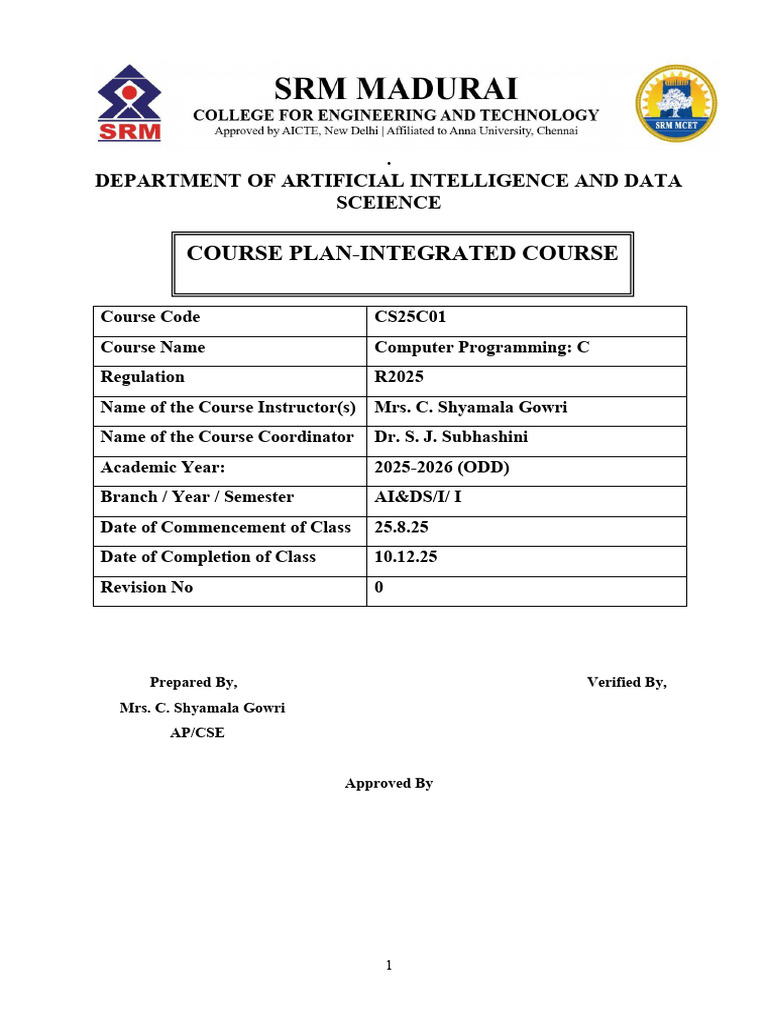 C Programming Course Plan 2025-2026 | PDF | Pointer (Computer ...