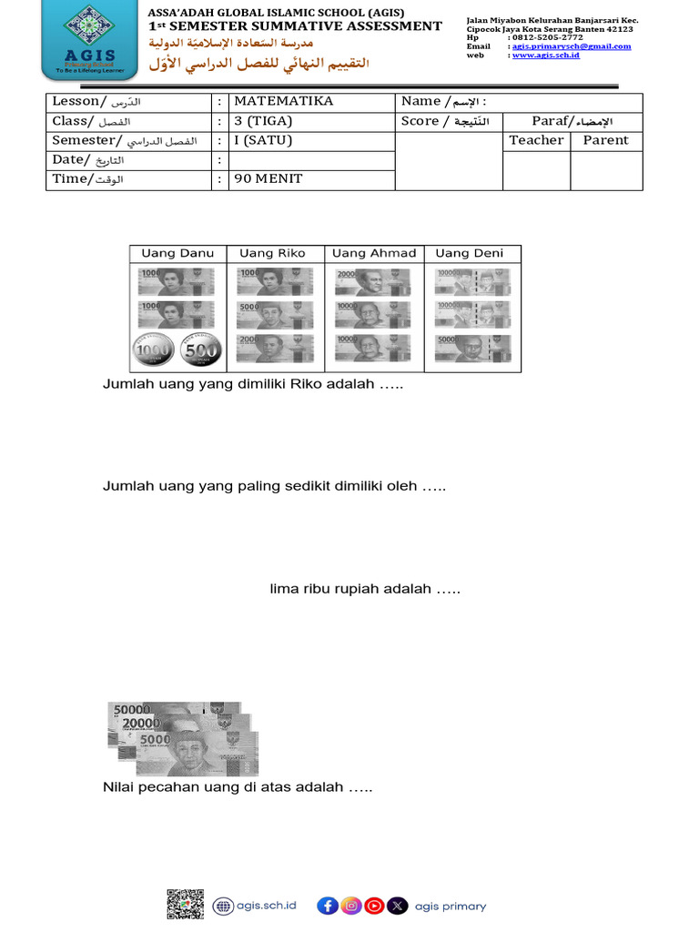 Soal Ujian Matematika Kelas 3 Semester 1 | PDF